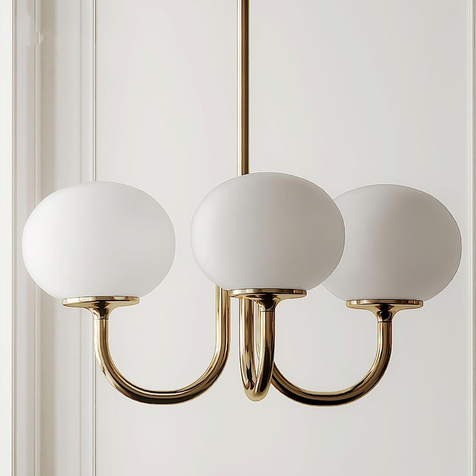 3 or 5-Light Retro Pink Glass Ceiling Pendant — Gold Finish Lighting