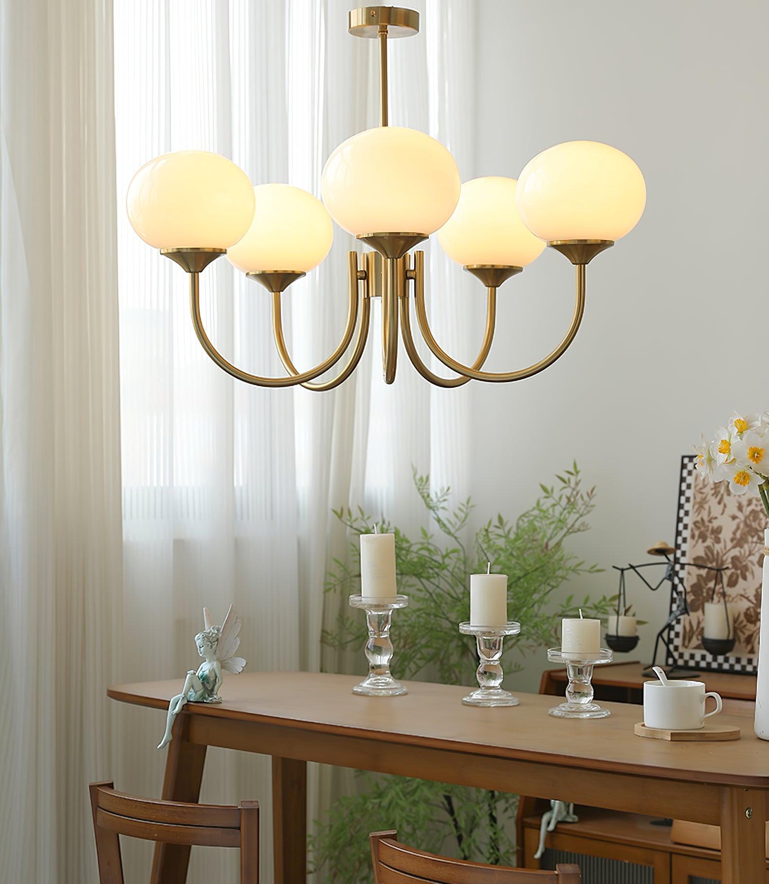 3 or 5-Light Retro Pink Glass Ceiling Pendant — Gold Finish Lighting