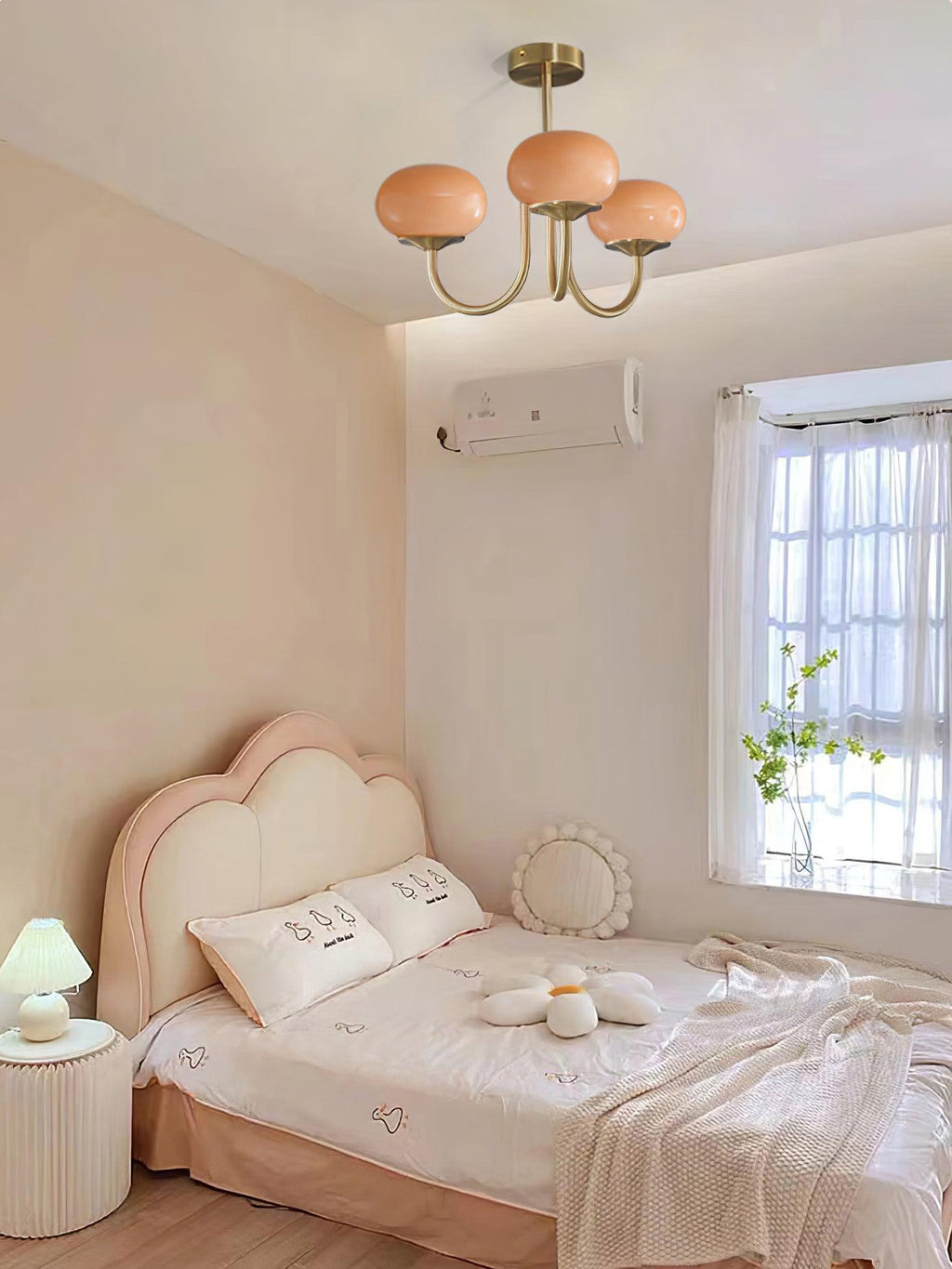 3 or 5-Light Retro Pink Glass Ceiling Pendant — Gold Finish Lighting