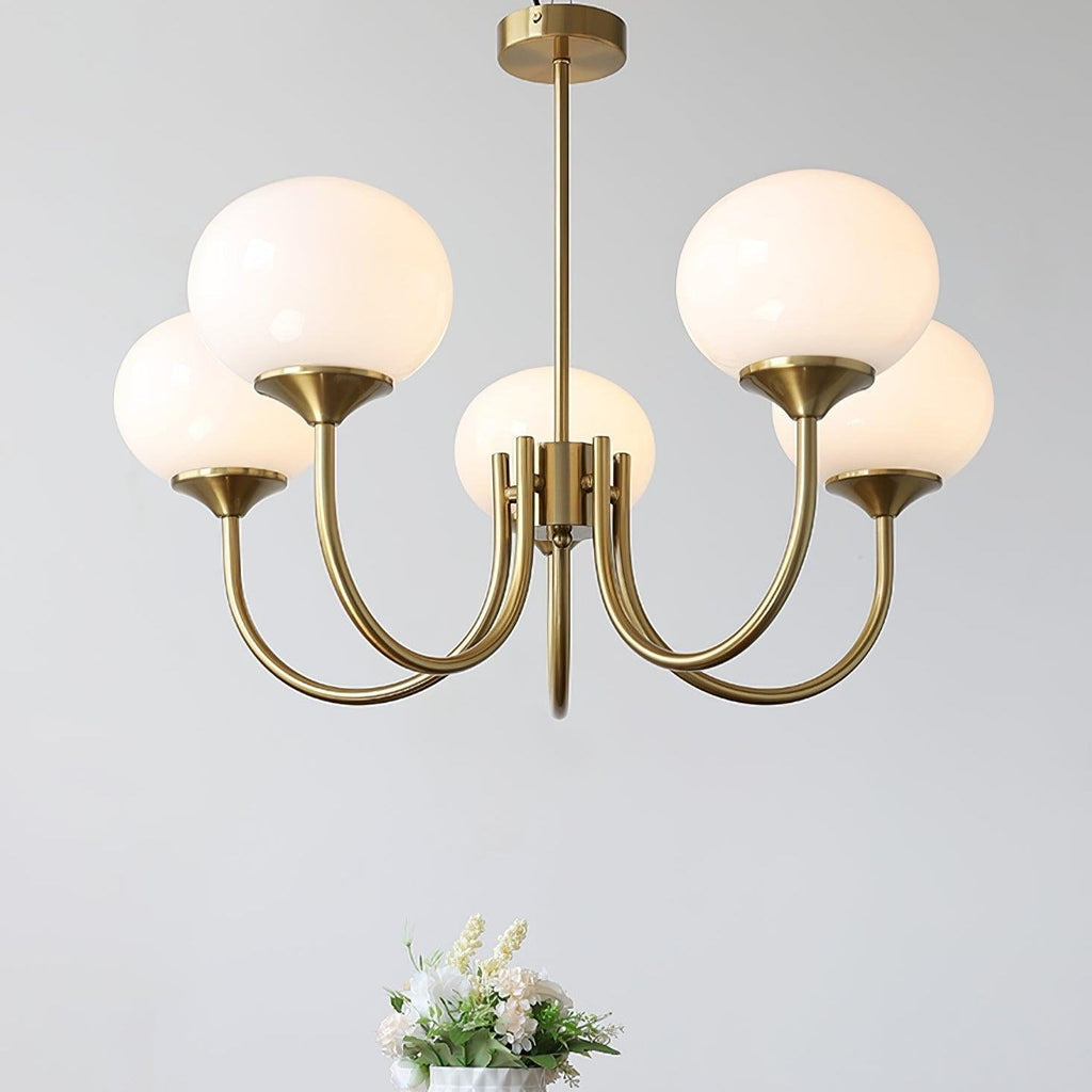 3 or 5-Light Retro Pink Glass Ceiling Pendant — Gold Finish Lighting