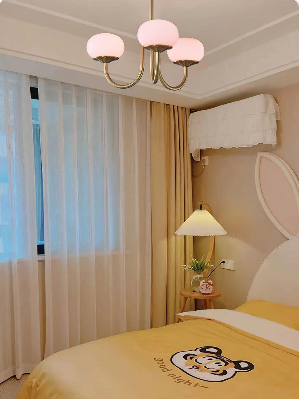 3 or 5-Light Retro Pink Glass Ceiling Pendant — Gold Finish Lighting