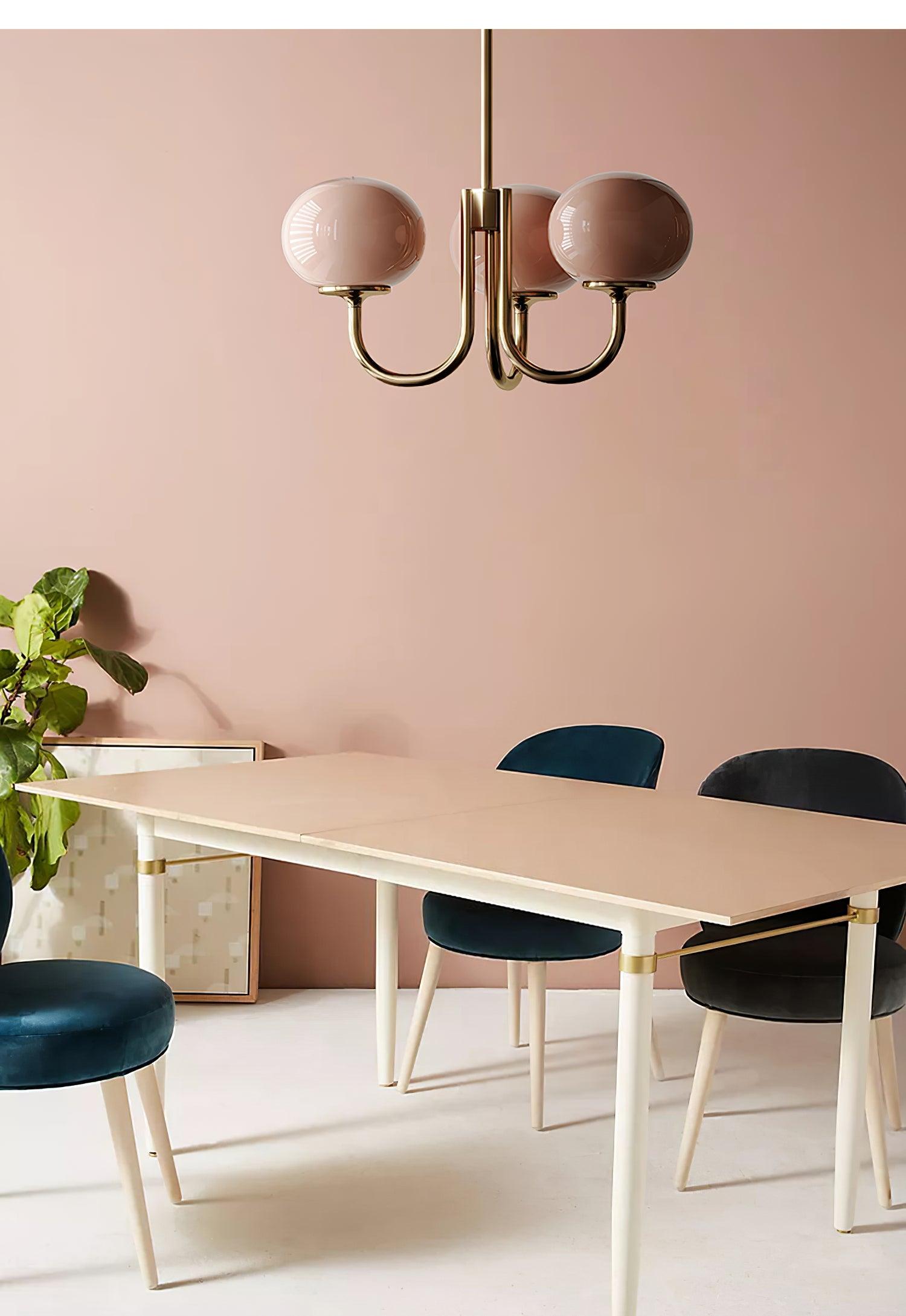 3 or 5-Light Retro Pink Glass Ceiling Pendant — Gold Finish Lighting