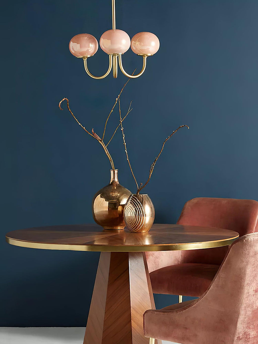 3 or 5-Light Retro Pink Glass Ceiling Pendant — Gold Finish Lighting
