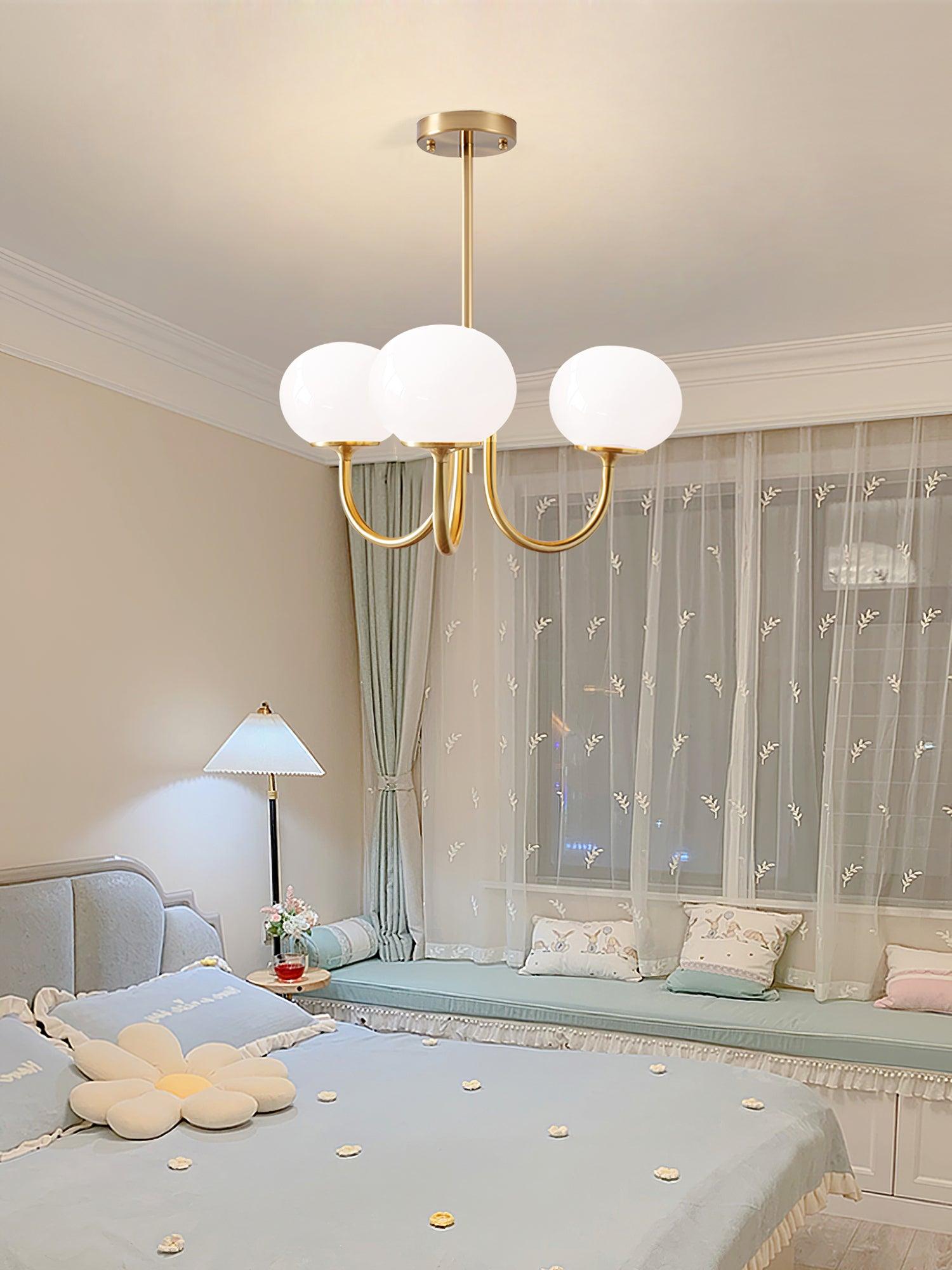 3 or 5-Light Retro Pink Glass Ceiling Pendant — Gold Finish Lighting