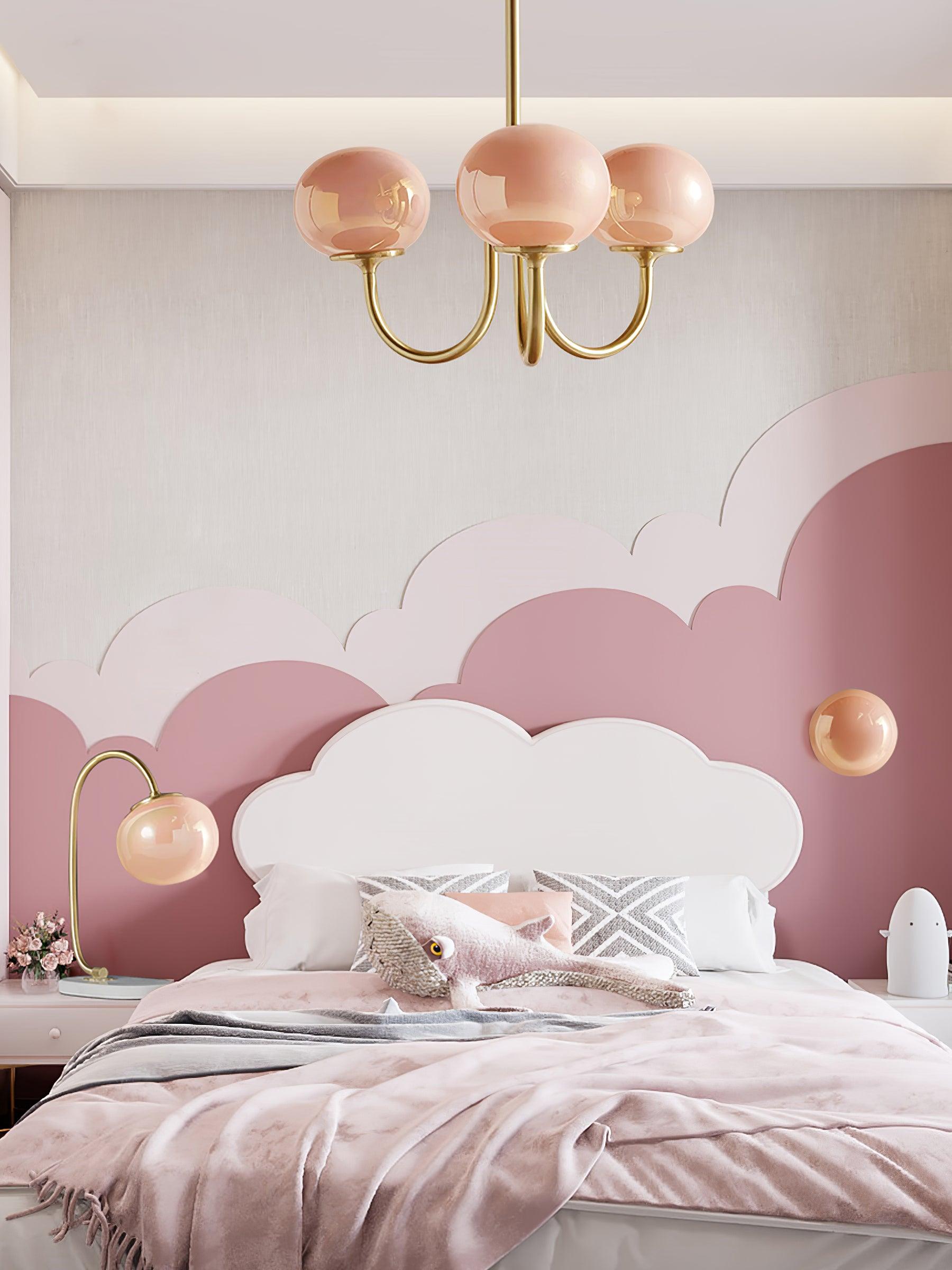 3 or 5-Light Retro Pink Glass Ceiling Pendant — Gold Finish Lighting