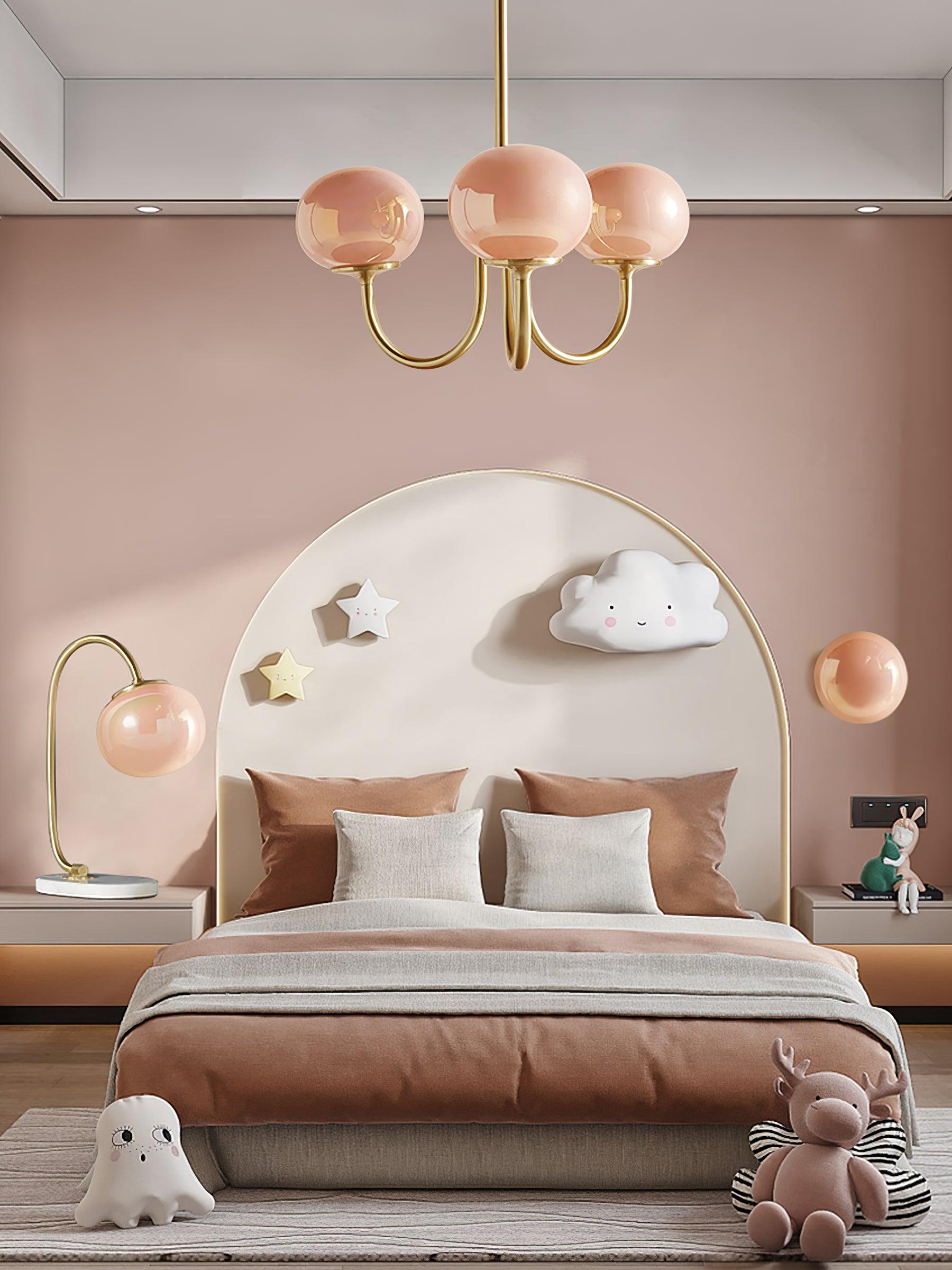 3 or 5-Light Retro Pink Glass Ceiling Pendant — Gold Finish Lighting