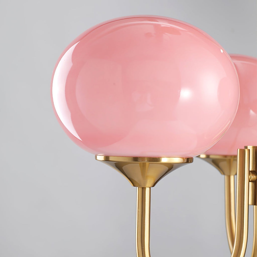 3 or 5-Light Retro Pink Glass Ceiling Pendant — Gold Finish Lighting