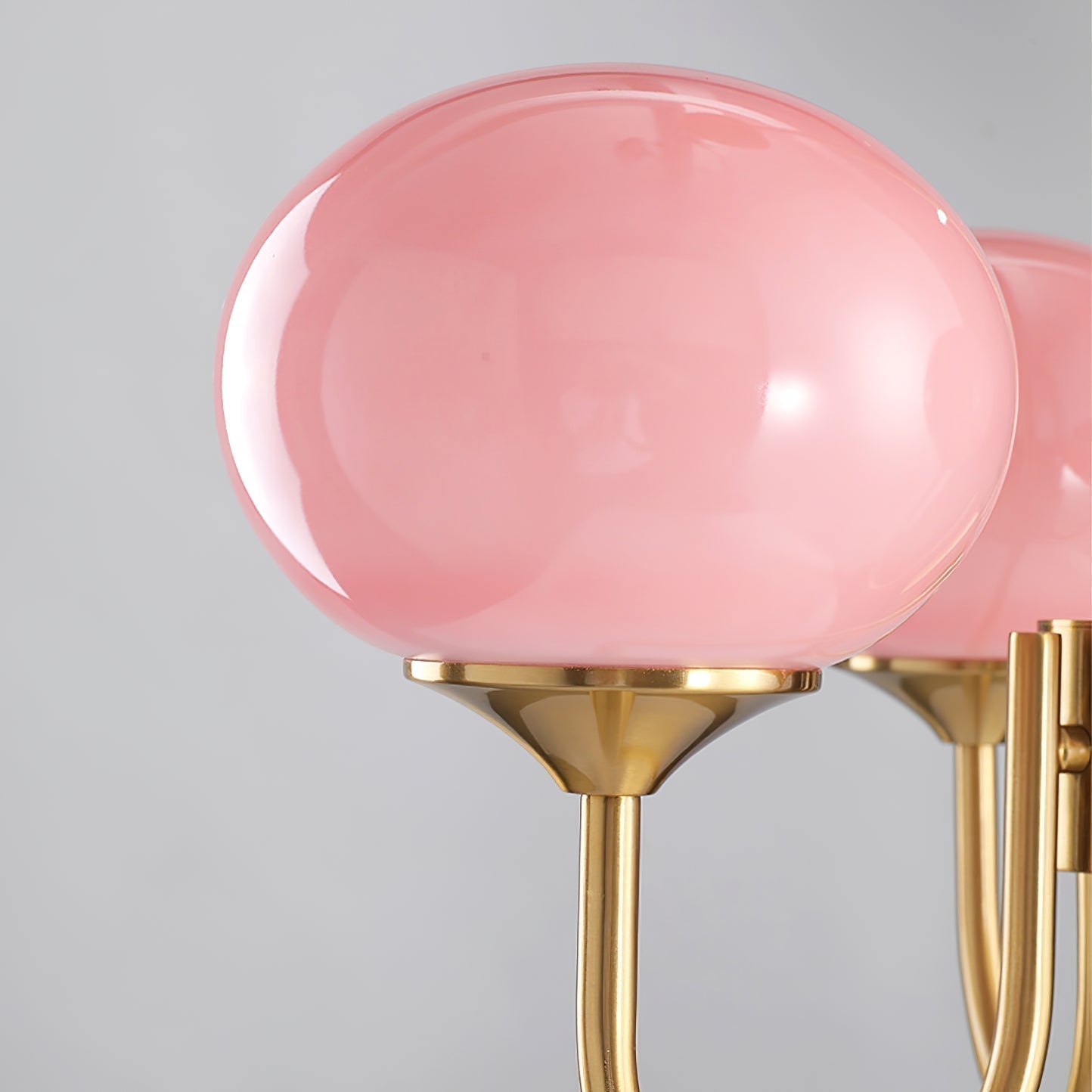 3 or 5-Light Retro Pink Glass Ceiling Pendant — Gold Finish Lighting