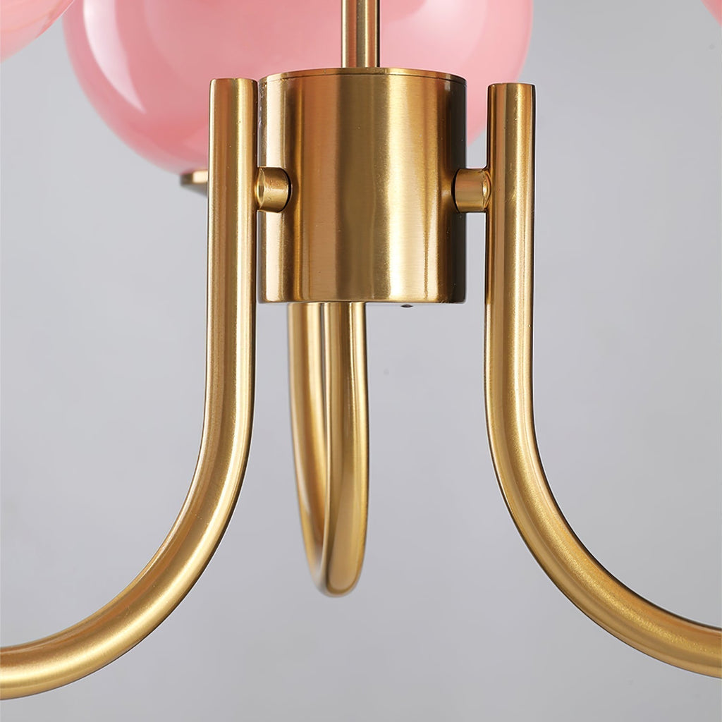 3 or 5-Light Retro Pink Glass Ceiling Pendant — Gold Finish Lighting