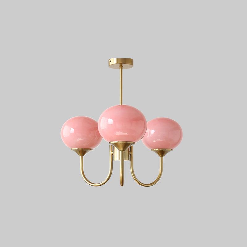 3 or 5-Light Retro Pink Glass Ceiling Pendant — Gold Finish Lighting