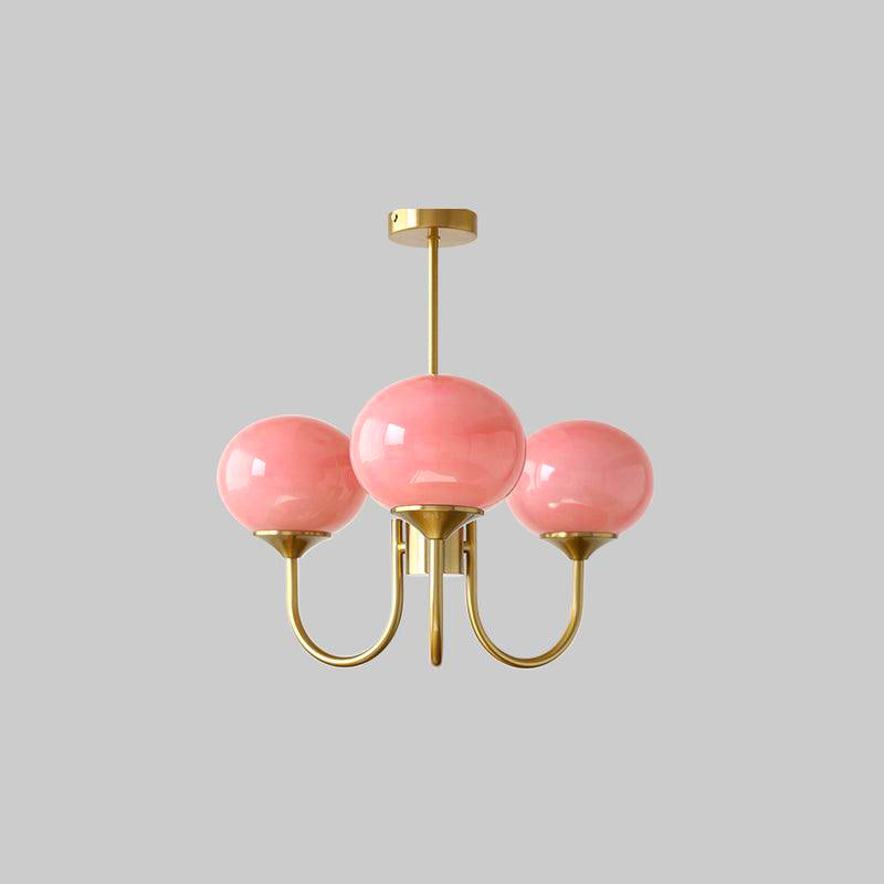 3 or 5-Light Retro Pink Glass Ceiling Pendant — Gold Finish Lighting
