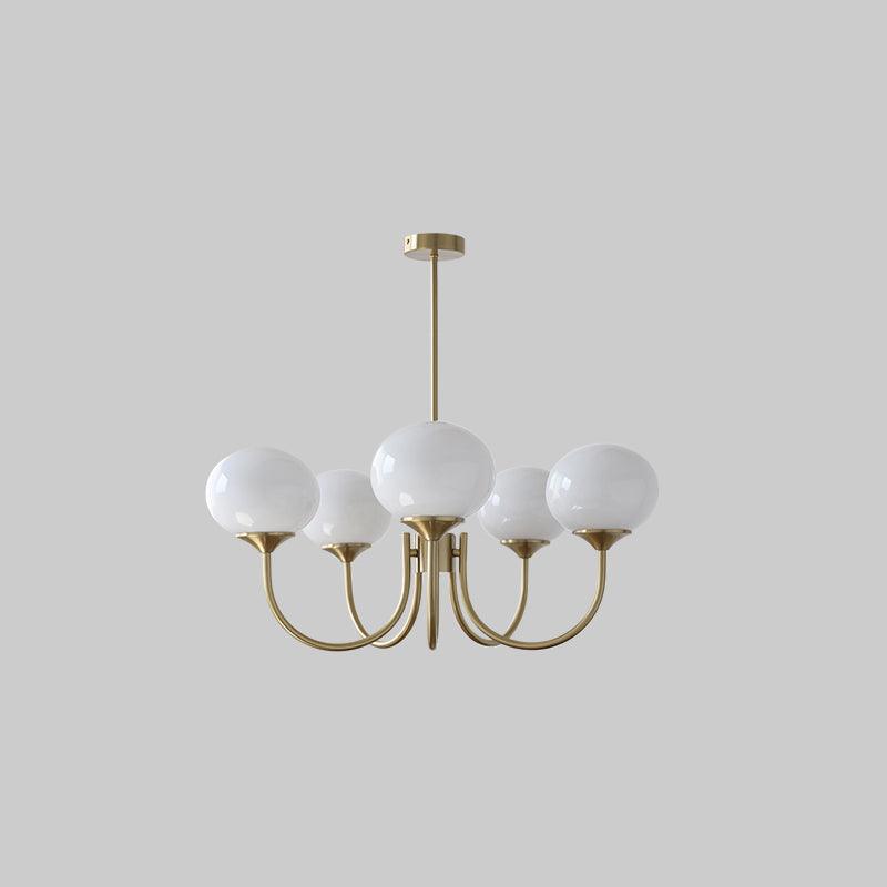 3 or 5-Light Retro Pink Glass Ceiling Pendant — Gold Finish Lighting