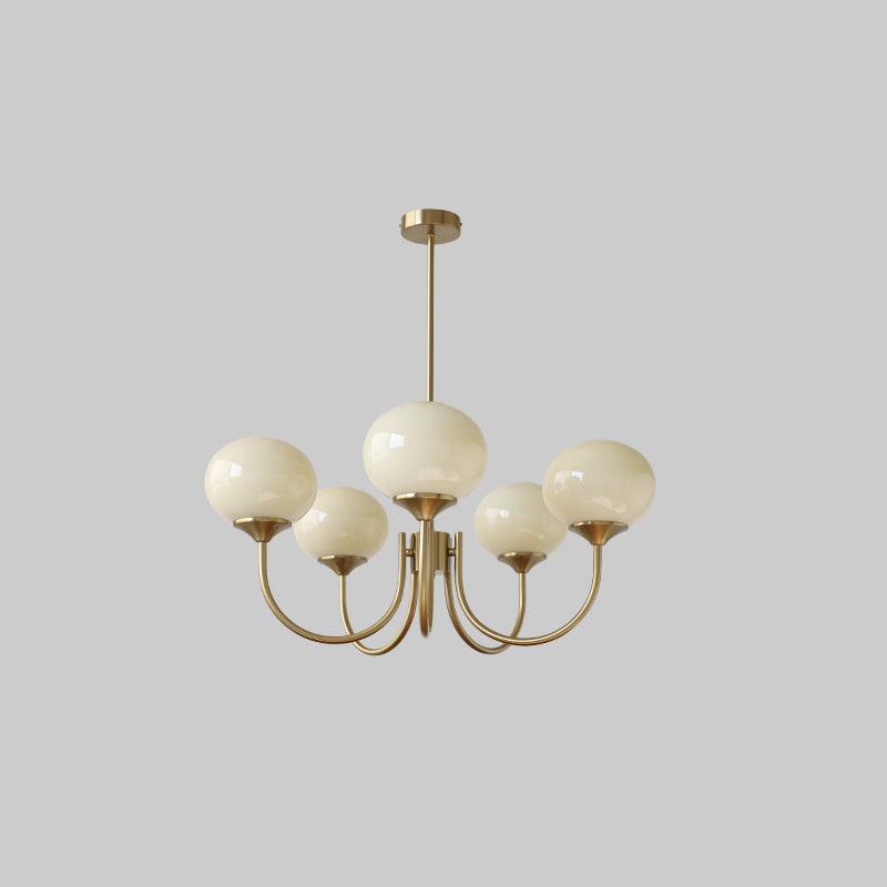 3 or 5-Light Retro Pink Glass Ceiling Pendant — Gold Finish Lighting