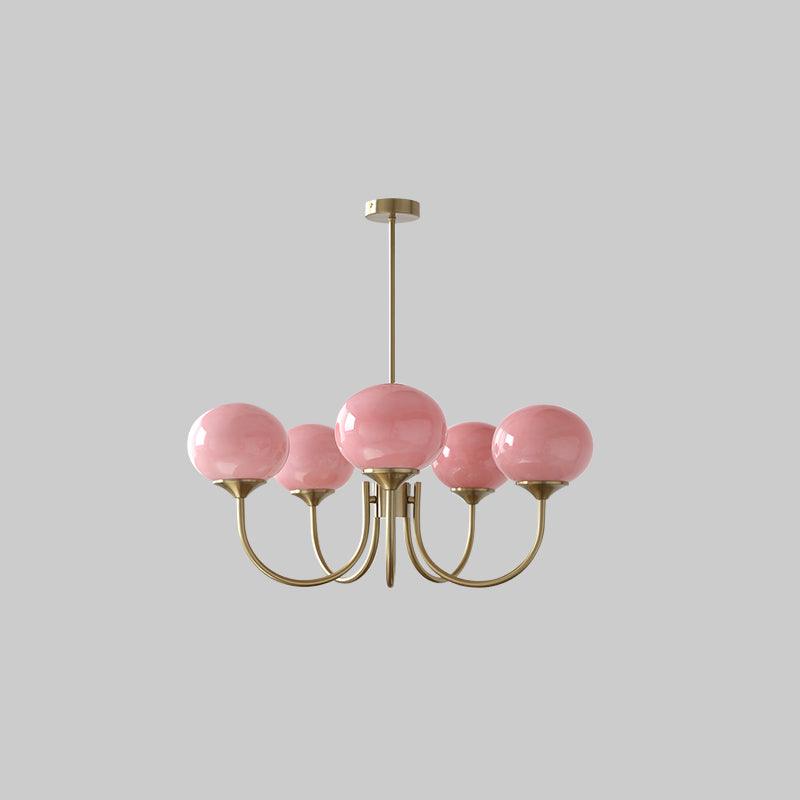 3 or 5-Light Retro Pink Glass Ceiling Pendant — Gold Finish Lighting