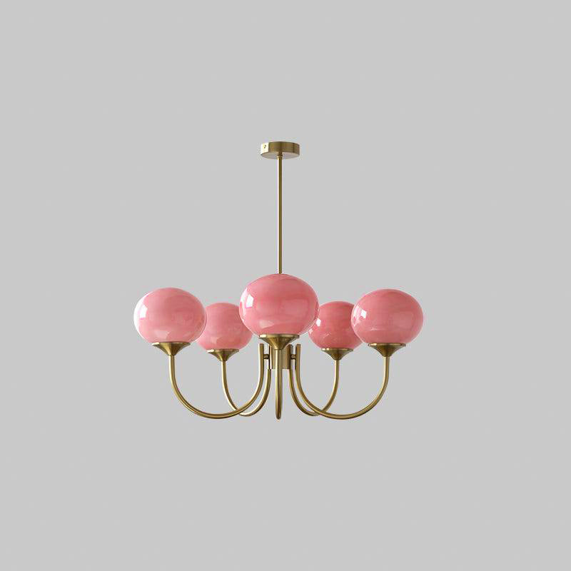 3 or 5-Light Retro Pink Glass Ceiling Pendant — Gold Finish Lighting