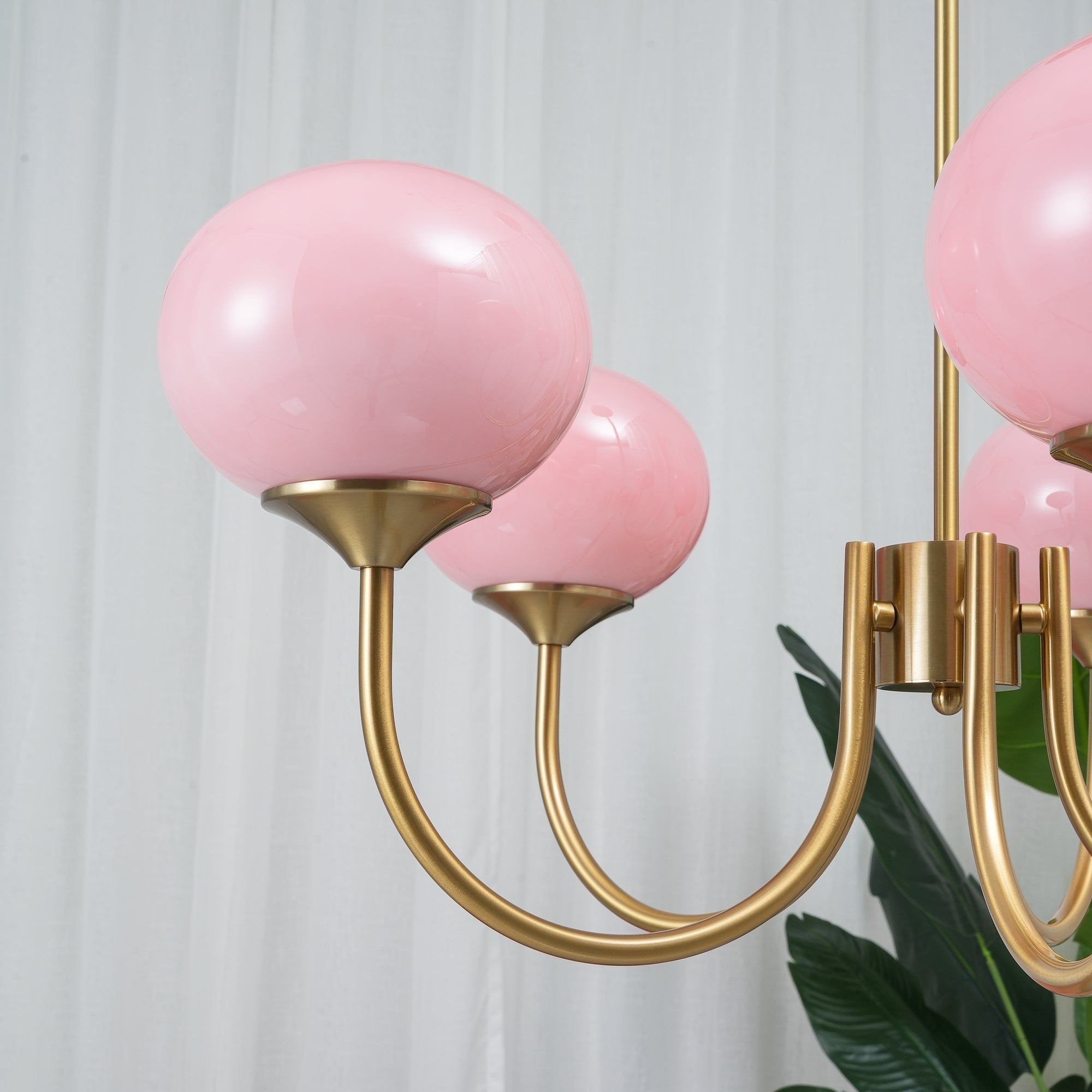 3 or 5-Light Retro Pink Glass Ceiling Pendant — Gold Finish Lighting
