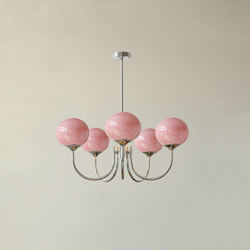 3 or 5-Light Retro Pink Glass Ceiling Pendant — Gold Finish Lighting
