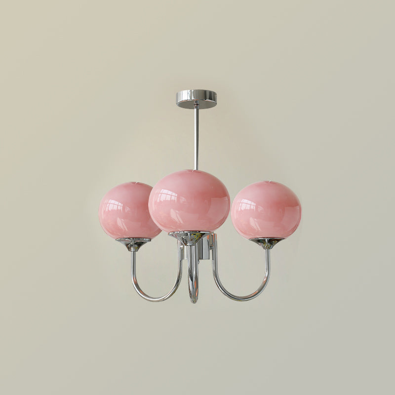 3 or 5-Light Retro Pink Glass Ceiling Pendant — Gold Finish Lighting