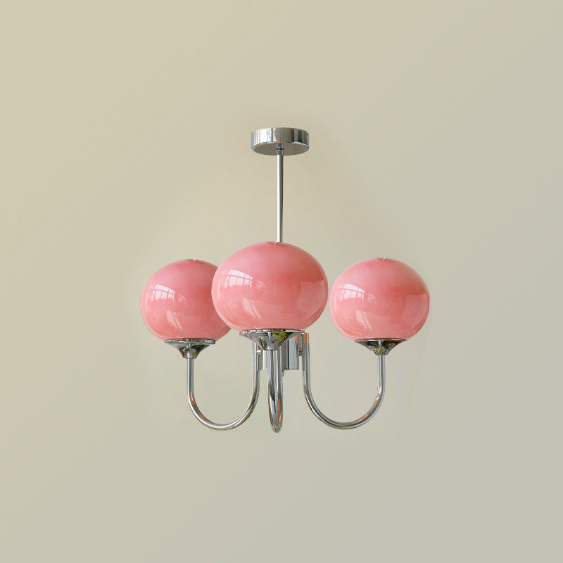 3 or 5-Light Retro Pink Glass Ceiling Pendant — Gold Finish Lighting