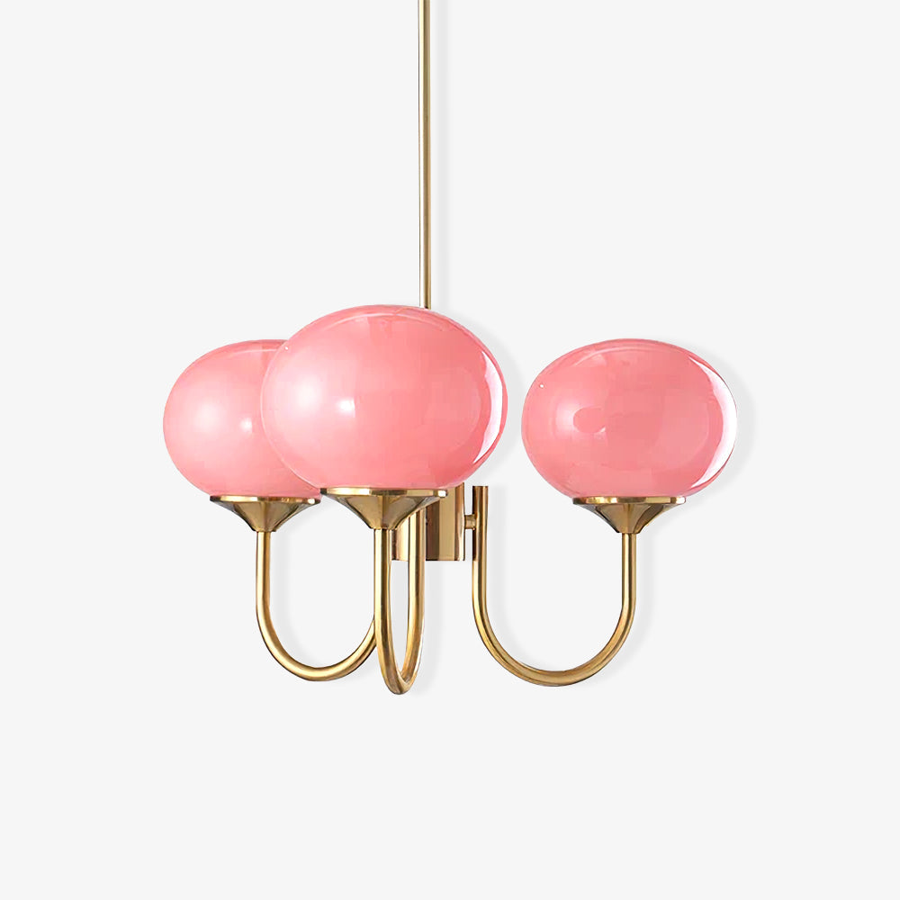 3 or 5-Light Retro Pink Glass Ceiling Pendant — Gold Finish Lighting