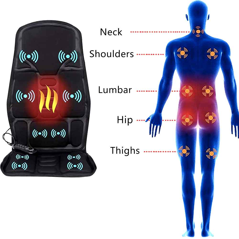 8 Mode Massage Chair Pad With Heated Back Neck Cushion For Car & Home | Filindra