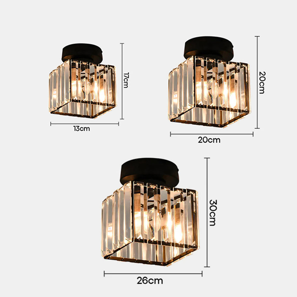 Candeeiro de teto de cristal de montagem à superfície — casquilho E27, prismas de vidro, estrutura metálica