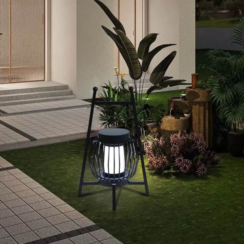Lampadaire solaire industriel pour extérieur – Design cylindrique en métal noir pour jardin - Flindria