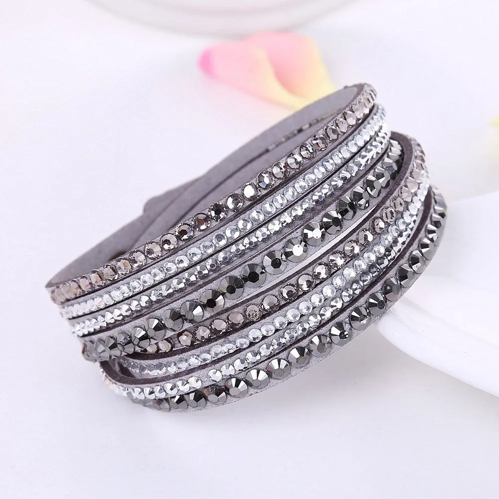 Multi-Layered Rhinestone Wrap Bracelet — Crystal Sparkle