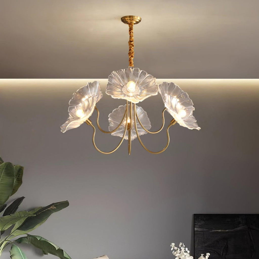 Kronleuchter aus Muranoglas mit Blüten — mattiertes blattförmiges Design