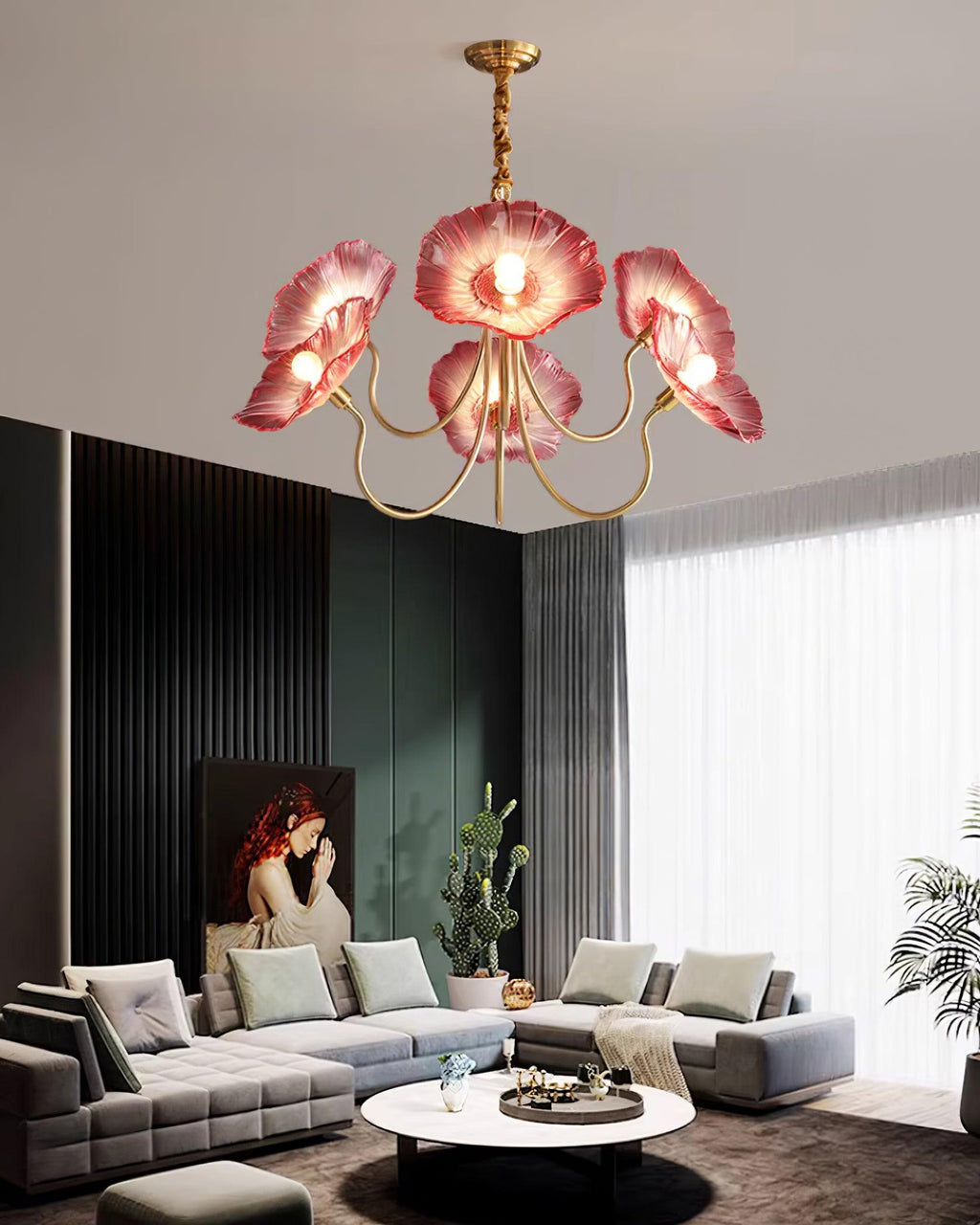 Kronleuchter aus Muranoglas mit Blüten — mattiertes blattförmiges Design