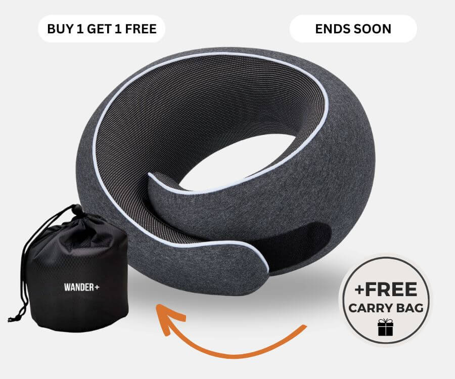 Almofada de viagem para o pescoço em espuma viscoelástica — Ajuste ergonómico e formato compacto para transportar