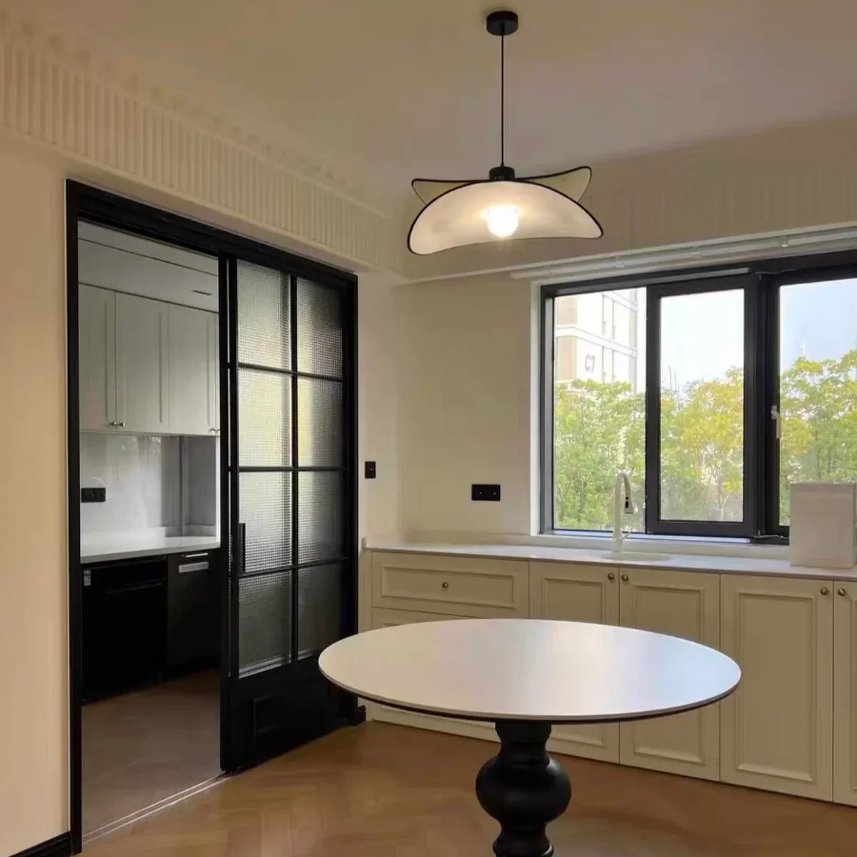 Japandi Wabi-Sabi Flow Pendant Light -- Fabric & Metal Black for Dining Room Bedroom - Flindria