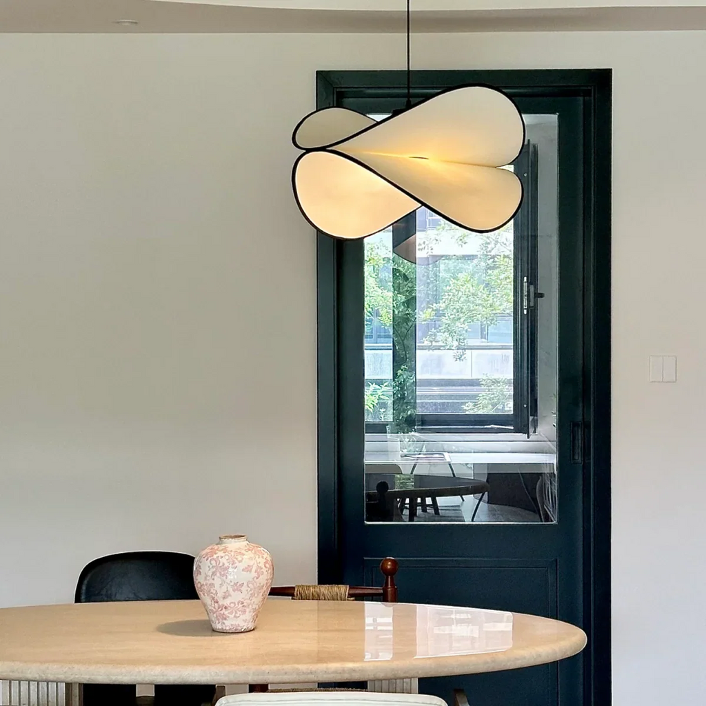 Japandi Wabi-Sabi Flow Pendant Light -- Fabric & Metal Black for Dining Room Bedroom - Flindria