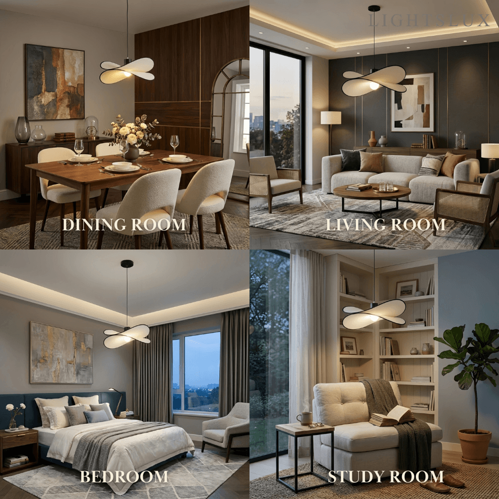 Japandi Wabi-Sabi Flow Pendant Light -- Fabric & Metal Black for Dining Room Bedroom - Flindria