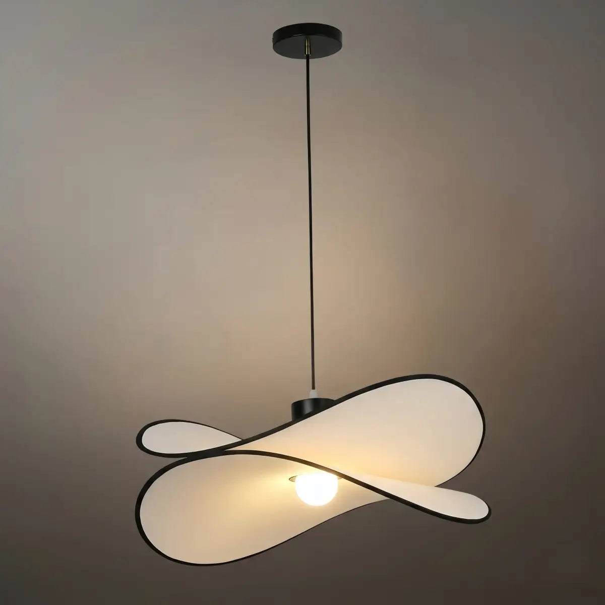 Japandi Wabi-Sabi Flow Pendant Light -- Fabric & Metal Black for Dining Room Bedroom - Flindria