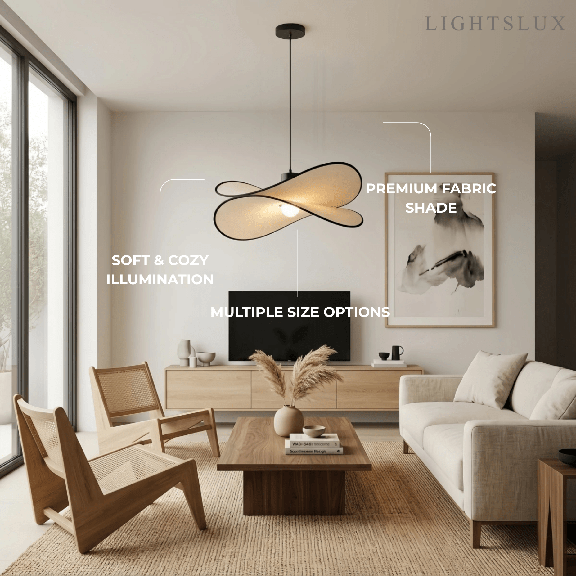 Suspension scandinave Flow – Tissu et métal noir pour salle à manger chambre - Flindria
