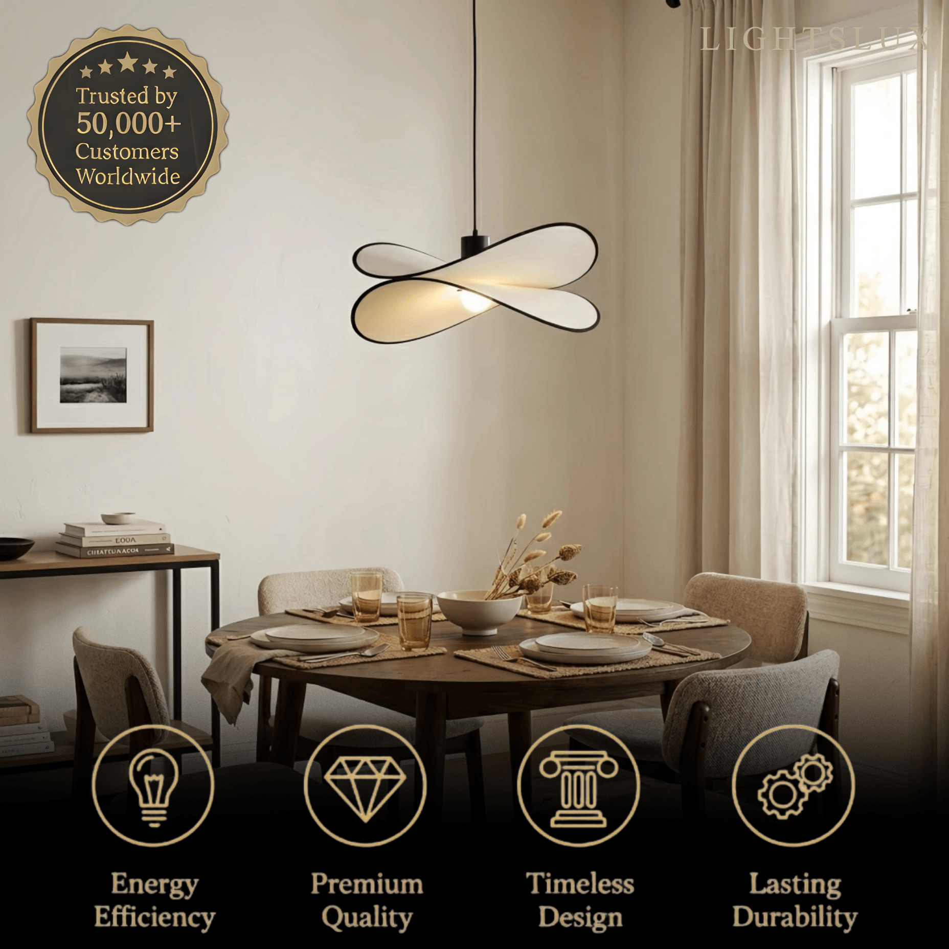 Suspension scandinave Flow – Tissu et métal noir pour salle à manger chambre - Flindria