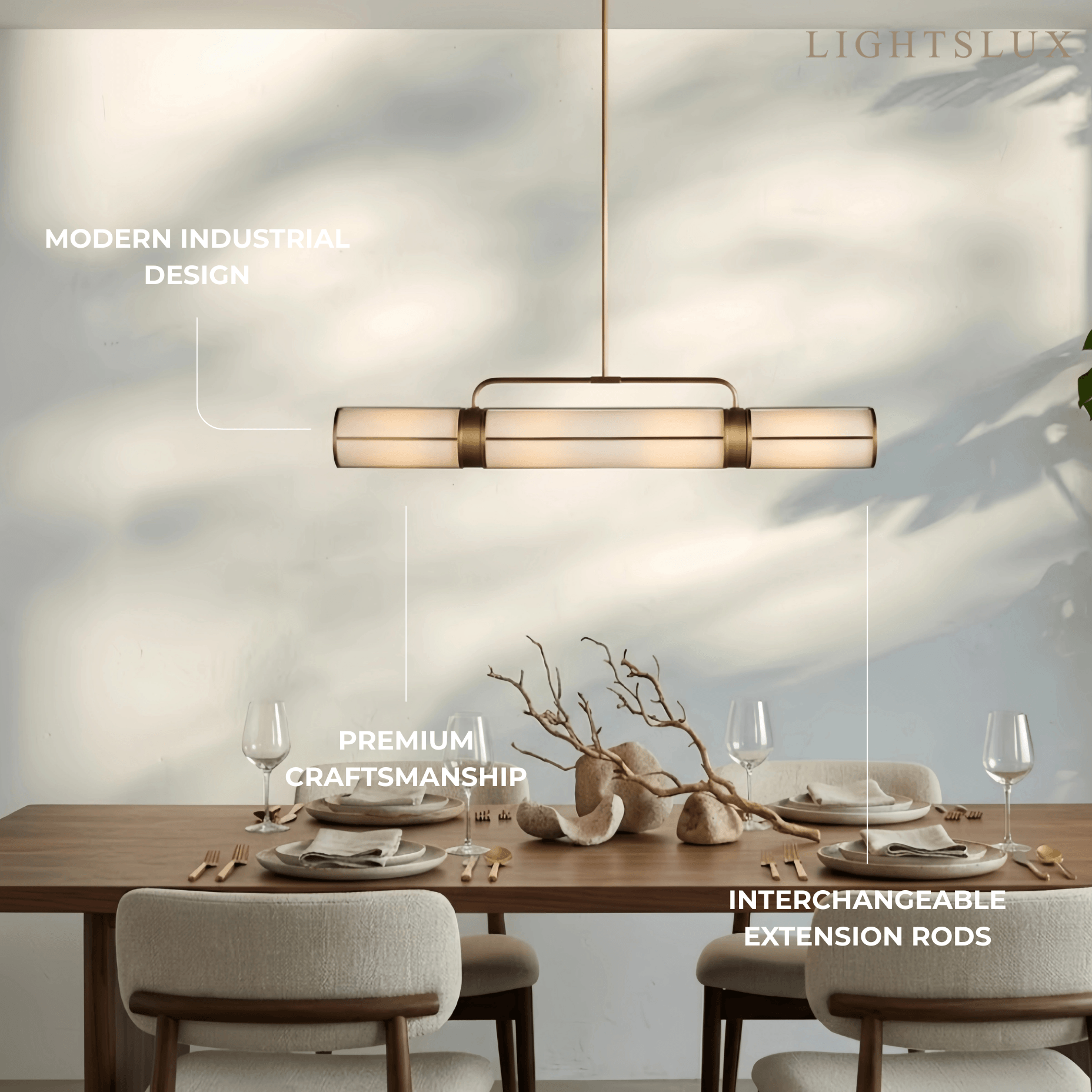 Modern Industrial Linear Pendant Light Milk Acrylic Metal for Kitchen - Flindria