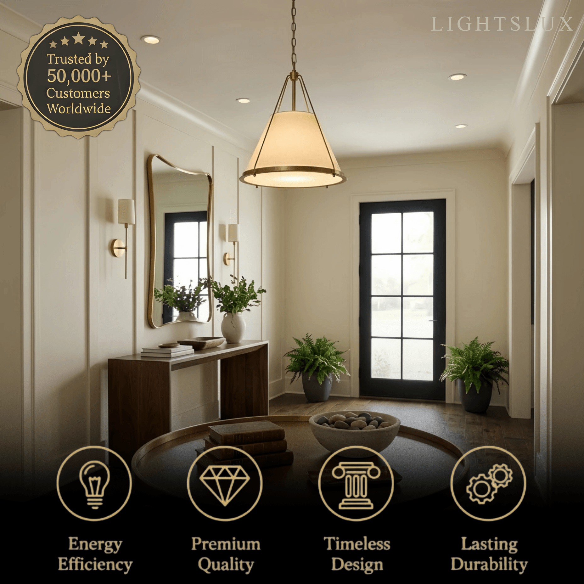 Modern Contemporary Pendant Light -- Fabric & Brass-like Metal for Dining Room - Flindria