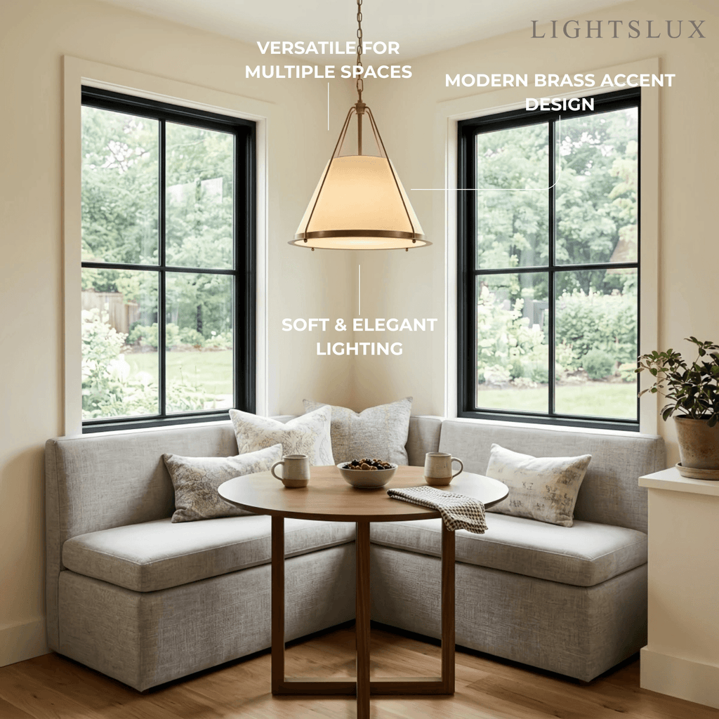 Modern Contemporary Pendant Light -- Fabric & Brass-like Metal for Dining Room - Flindria