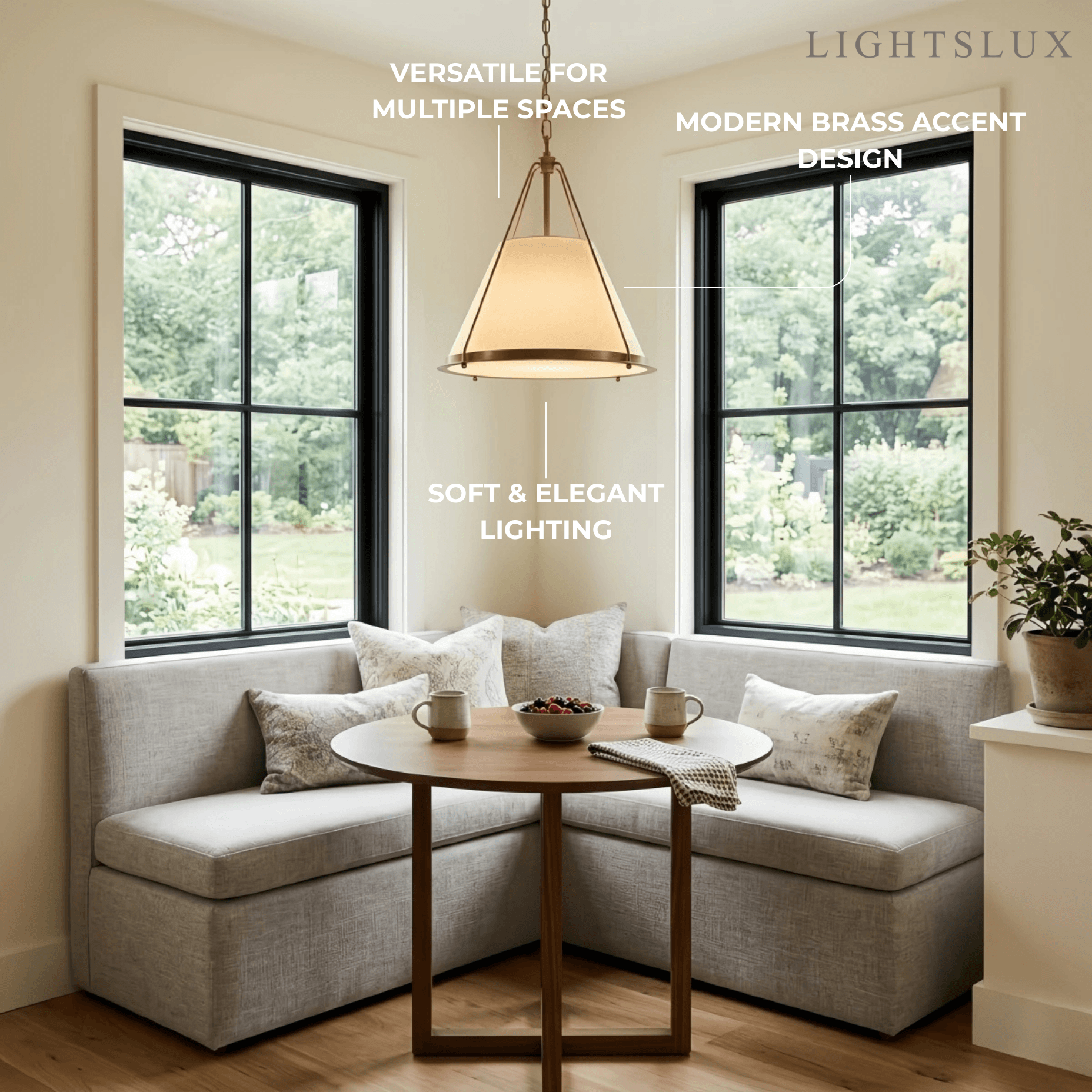 Modern Contemporary Pendant Light -- Fabric & Brass-like Metal for Dining Room - Flindria