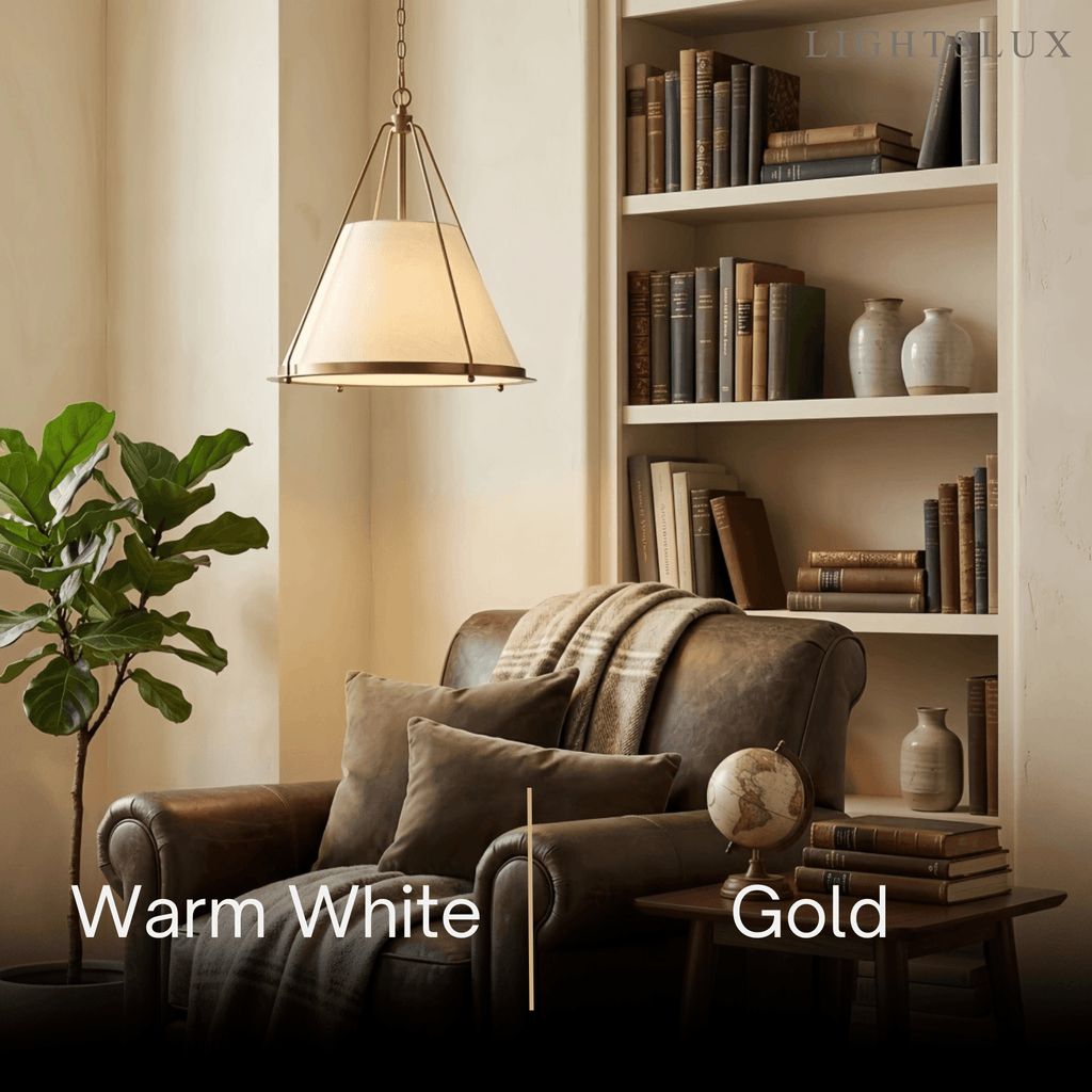 Modern Contemporary Pendant Light -- Fabric & Brass-like Metal for Dining Room - Flindria