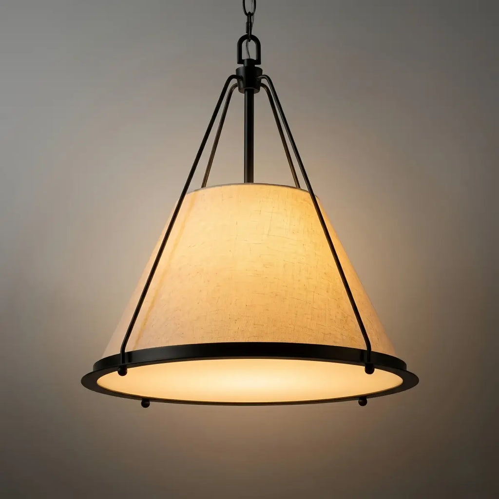 Modern Contemporary Pendant Light -- Fabric & Brass-like Metal for Dining Room - Flindria