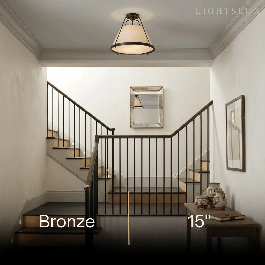 Moderní stropní svítidlo – bronzový kov s lněným stínidlem do ložnice – Flindria