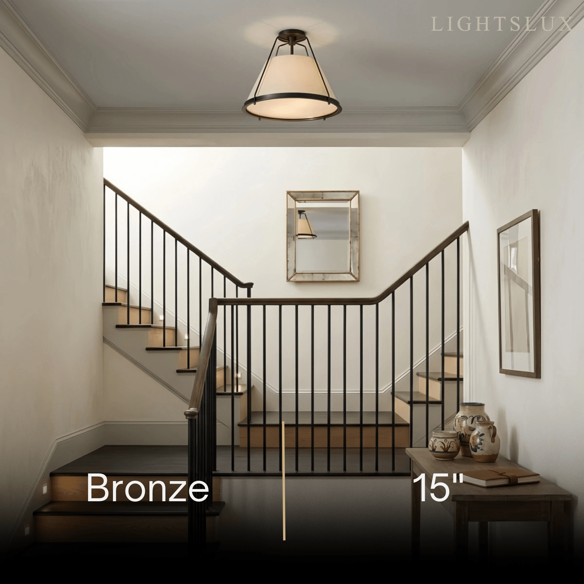Moderní stropní svítidlo – bronzový kov s lněným stínidlem do ložnice – Flindria