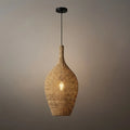 Modern Pendant Light -- Natural  Rope Fiber & Brass Metal Frame - Flindria