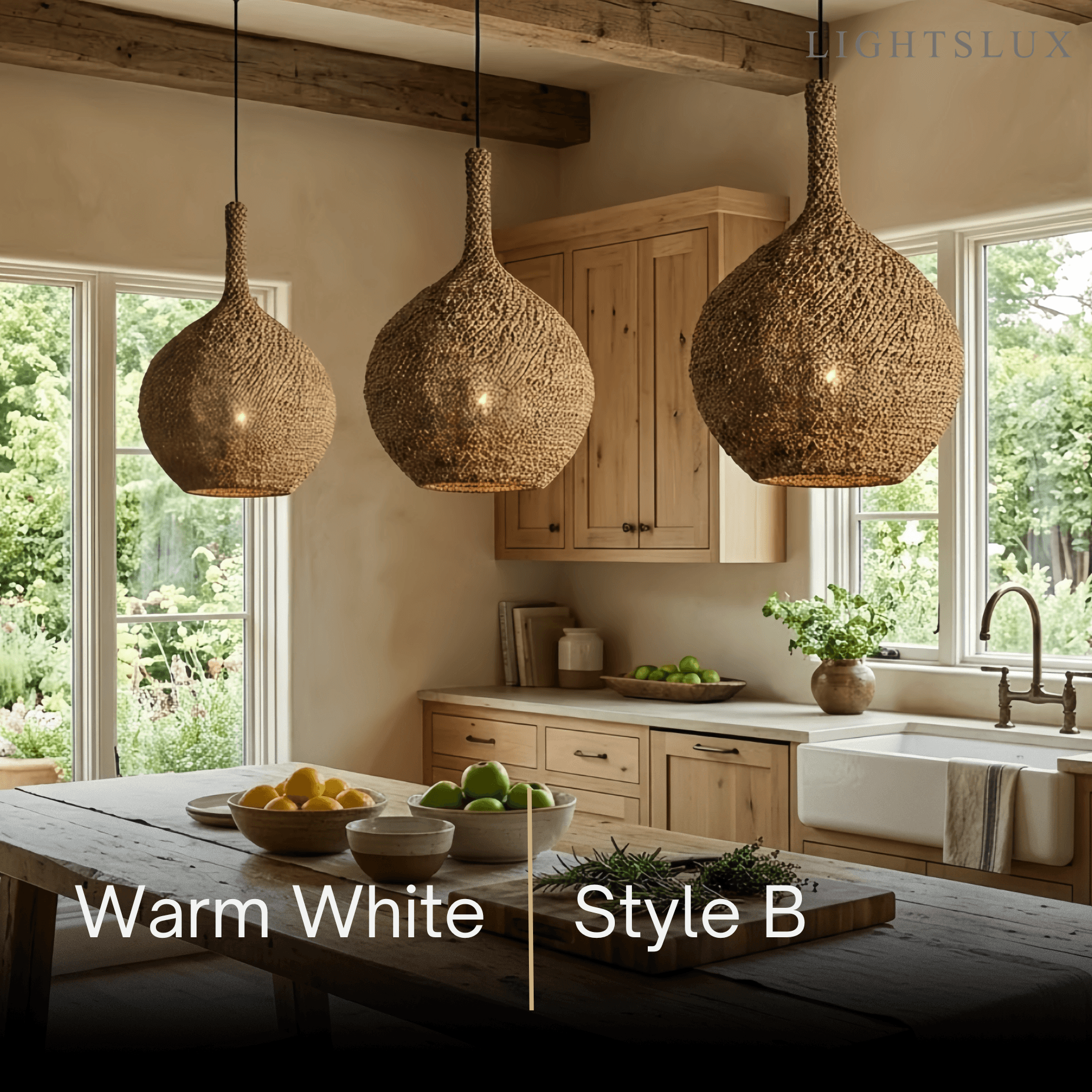 Modern Pendant Light -- Natural  Rope Fiber & Brass Metal Frame - Flindria