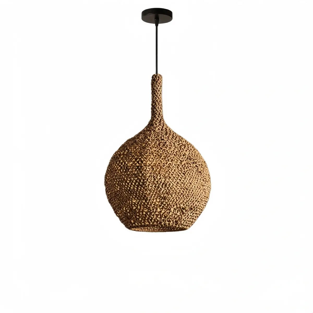 Modern Pendant Light -- Natural  Rope Fiber & Brass Metal Frame - Flindria