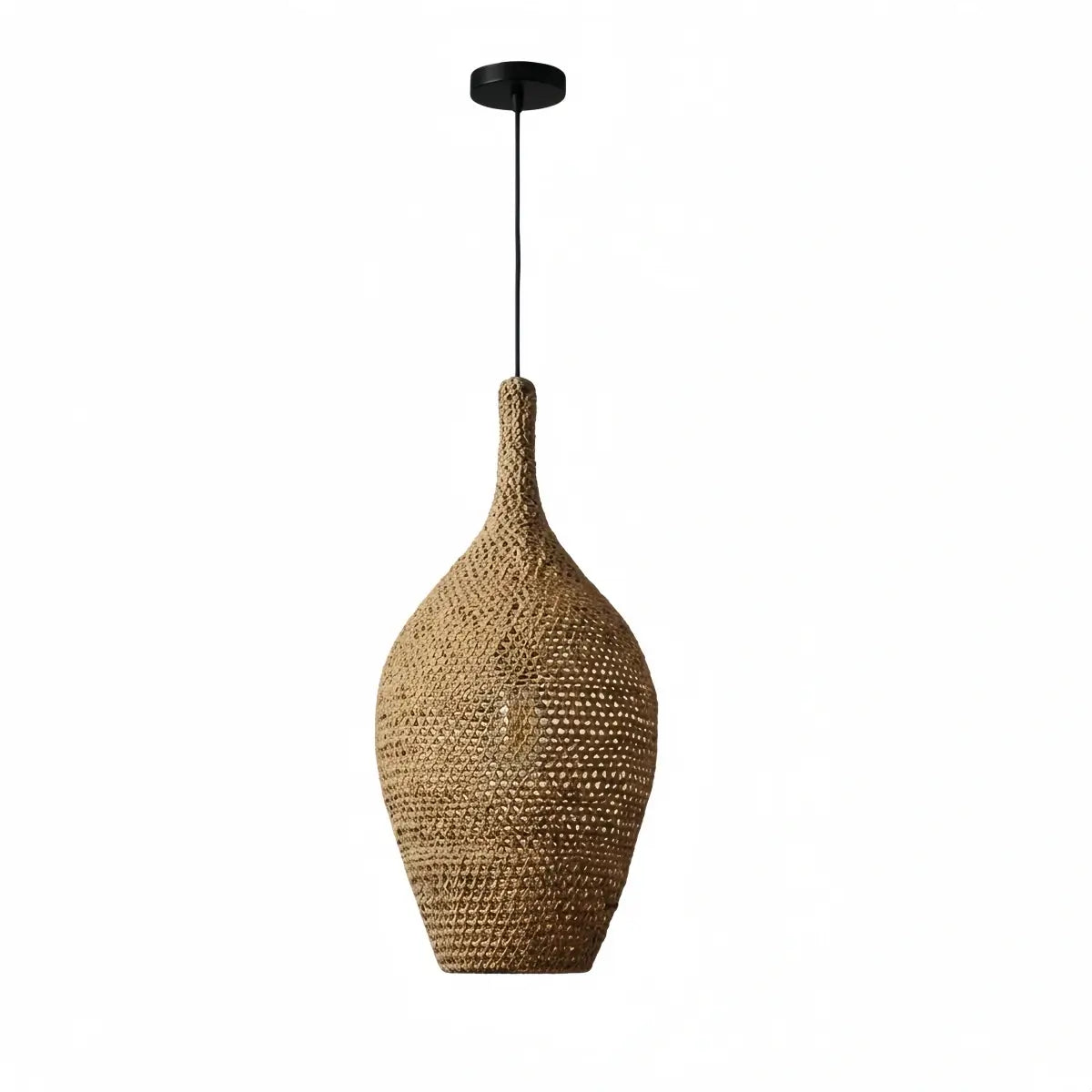 Modern Pendant Light -- Natural  Rope Fiber & Brass Metal Frame - Flindria