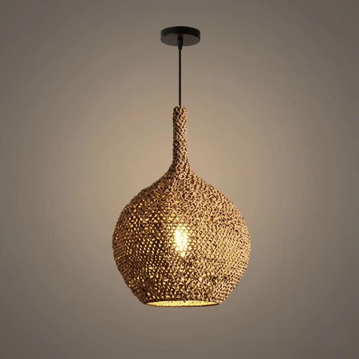 Modern Pendant Light -- Natural  Rope Fiber & Brass Metal Frame - Flindria